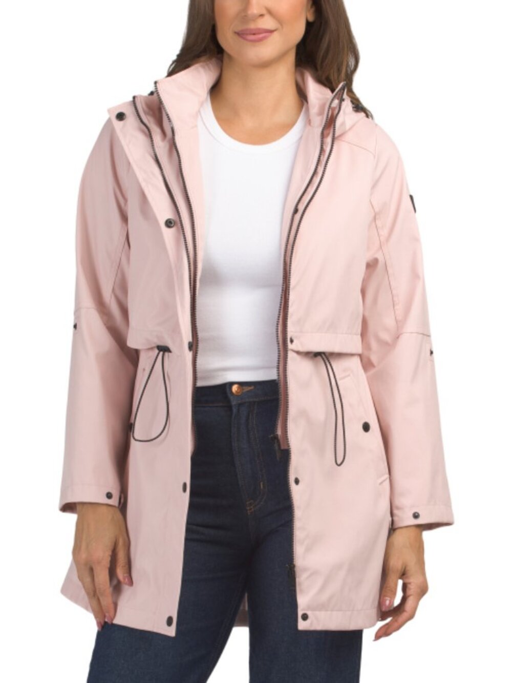 SAM EDELMAN Cinched Waist Roll Up Sleeve Hooded Anorak